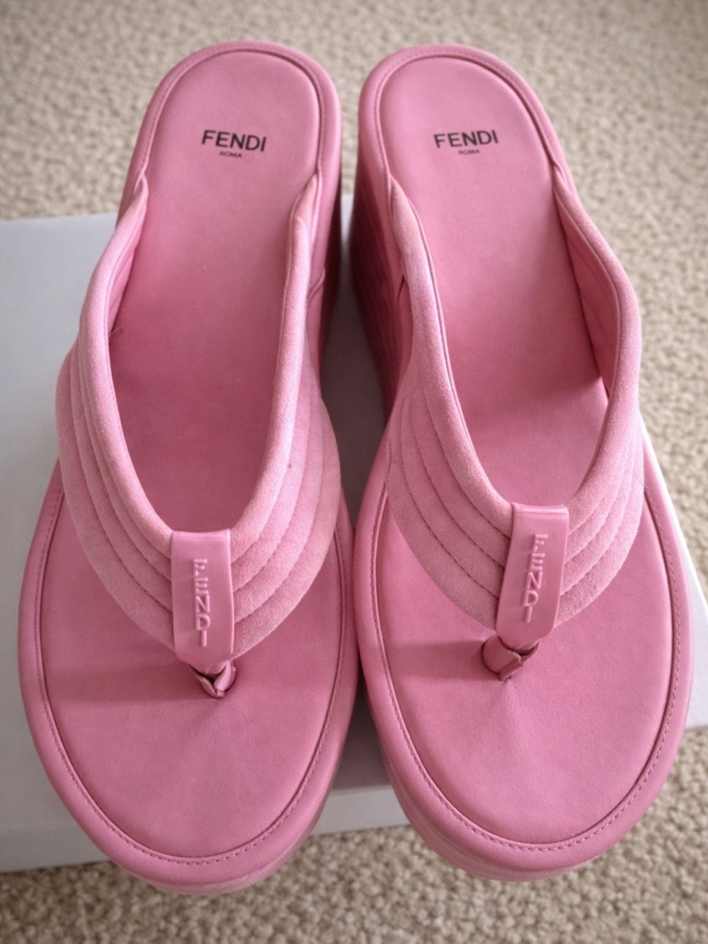 Fendi Platform Wedge Sandals Pink Suede 85mm Size 41 US 10 - Picture 5 of 16